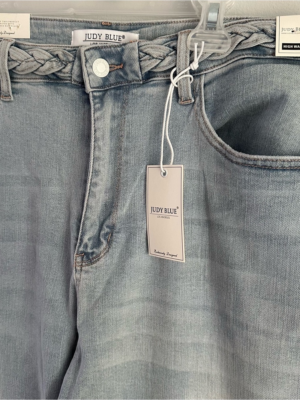 Judy Blue 22W NWT light wash flare denim jeans braided waistband - Picture 4 of 6